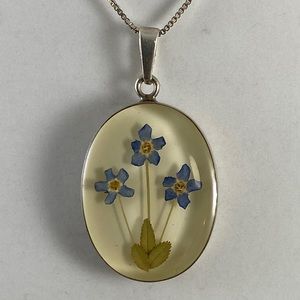 Vintage Handmade Pressed Flowers in 925 Silver